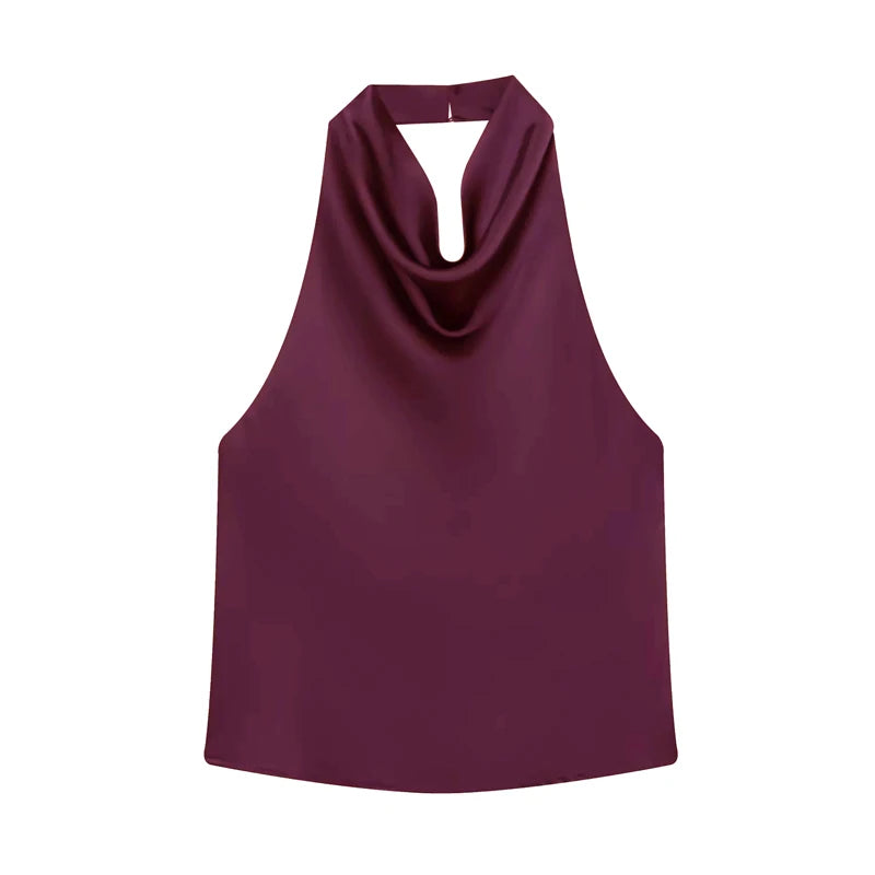 MUJER 2026 Halter Tops for Women Black Satin Backless Top Female Pink Summer Beach Top Woman off Shoulder Camisole Top Women