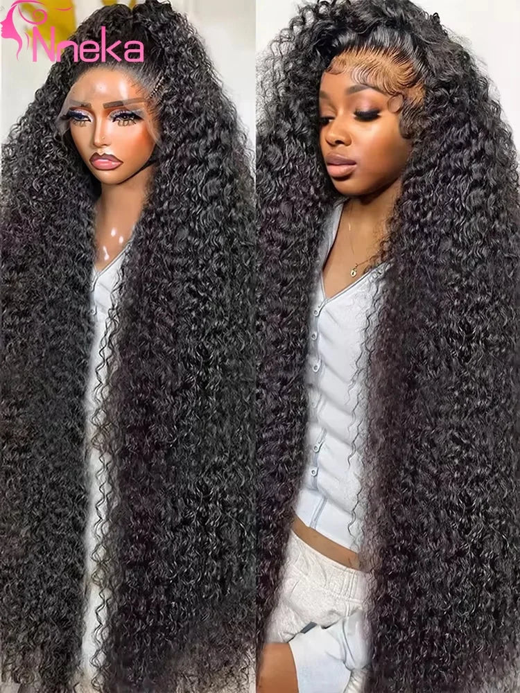 Deep Wave Frontal Wig Transparent 13x4 13x6 HD Lace Frontal Human Hair Wigs 40 Inch Curly Human Hair Lace Frontal Wigs For Women