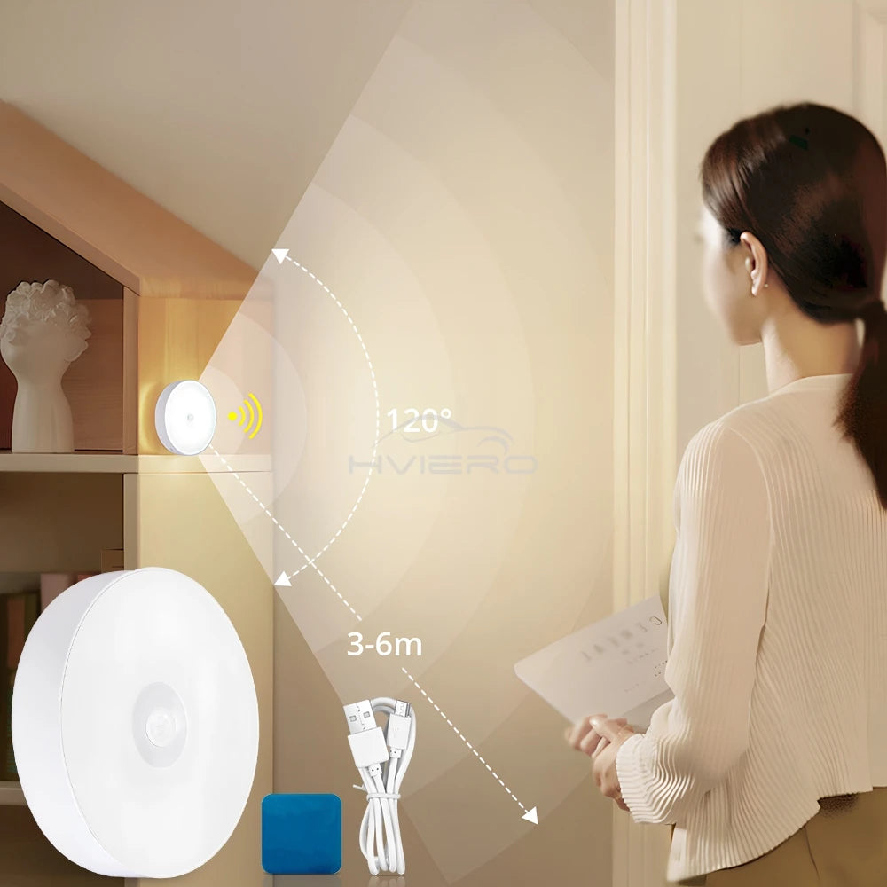 Wireless 8LED Night Light Motion Sensor Bedroom Detector Wall Lamps Decoration Round For Room Staircase Closet Bedside Wardrobe