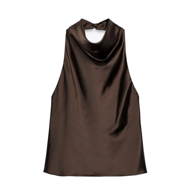MUJER 2026 Halter Tops for Women Black Satin Backless Top Female Pink Summer Beach Top Woman off Shoulder Camisole Top Women