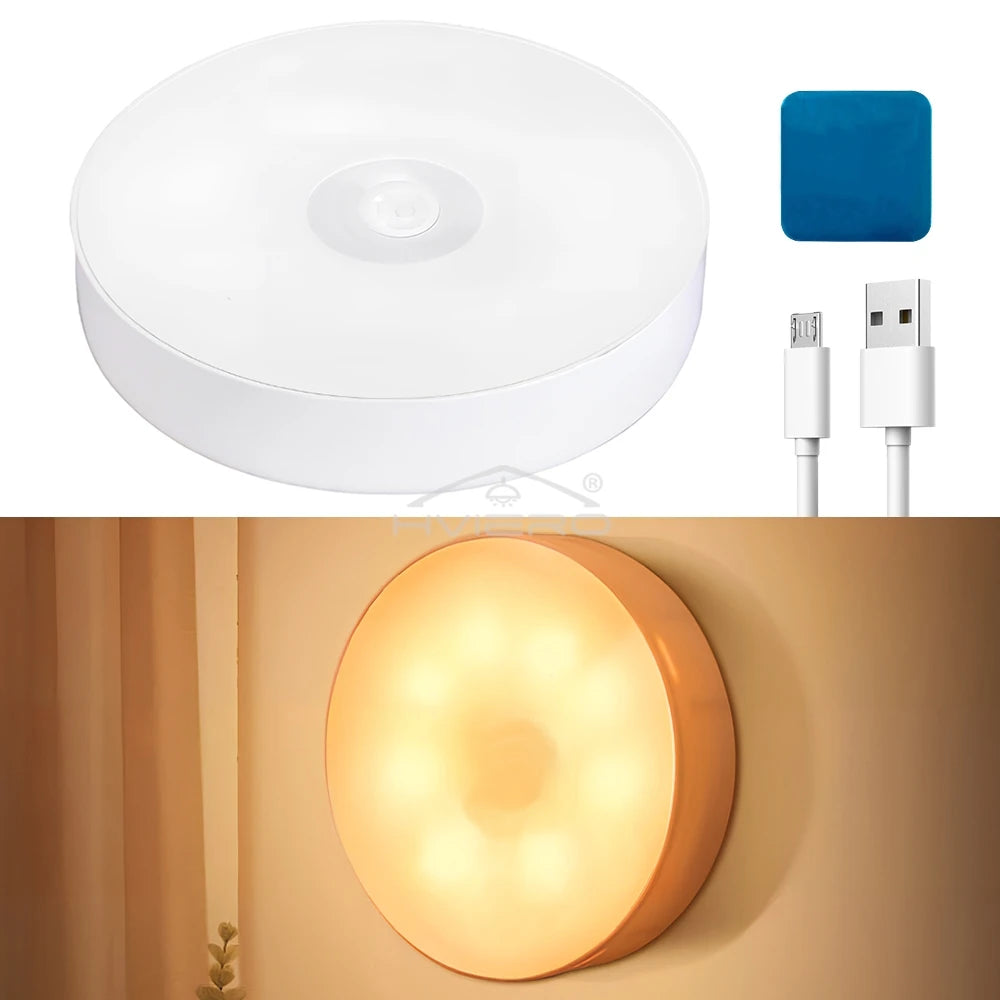 Wireless 8LED Night Light Motion Sensor Bedroom Detector Wall Lamps Decoration Round For Room Staircase Closet Bedside Wardrobe